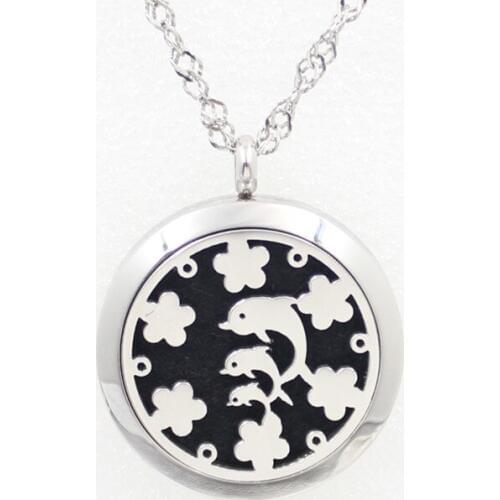 Dolphins 316L Stainless Steel Perfume Locket Necklace Pendant Essential Oil Diffuser Aromatherapy Locket Pendant With Free Pad