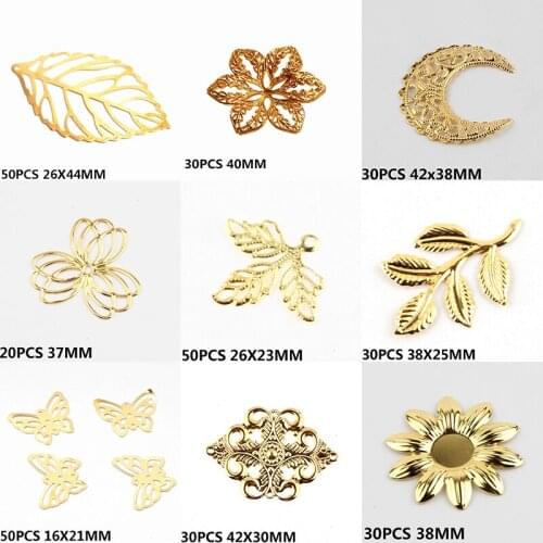 Gold Color Filigree Wraps Hollow Leaves Decoration Connectors Metal Crafts Connector For DIY Handmade Jewelry Making Accessories