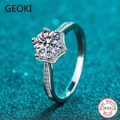 Geoki 925 Sterling Silver Perfect Cut 1 CT Rose Top Quality Moissanite Pass Diamond Test Ring Women Engagement Rings Jewelry
