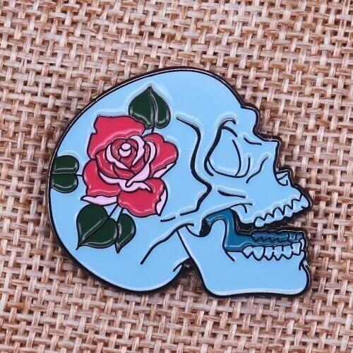 Halloween Flowers Skull Art Floral Soft Enamel Pin Badge Skeleton best friends lapel pin fall accessory cute autumn metal skull