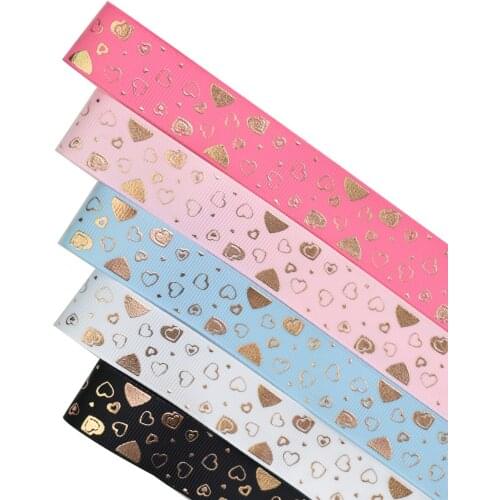 HSDRibbon 22mm 7/8inch HSD-Genuine Pattern love Gold Foil Printed on Grosgrain Ribbon 50Yards/Roll