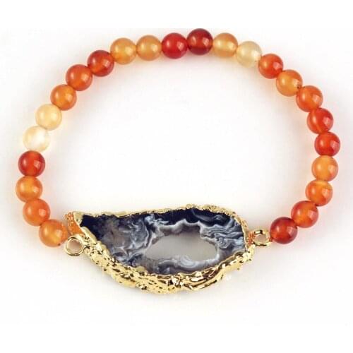 Kraft-beads Gold Color Irregular Shape Agates Connect Carnelian Round Beads Bracelet For Women Jewelry