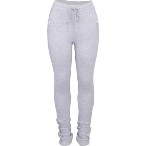 Women Stacked Leggings, Fashion High Waist Solid Color Slim Fit Workout Pants with Drawstring