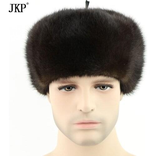 Hot Russia Men Mink Fur Set Hat Winter Fur Hat Hot Genunie New Men Authentic Formal Solid Fur Caplets ZD-02 Leather Cap