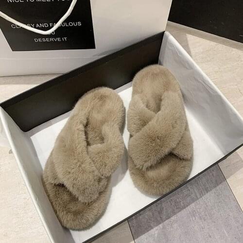 Fluffy Fur Slippers Shoes Fashion Women Real Fox Fur Flip Flop Casual Flat Furry Fur Slides Comfortable Home Slippers Woman 42