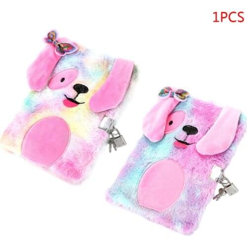 Cute Plush Dog A5 Notebook with Lock Diary Planner Notepad Organizer Stationery K3KB