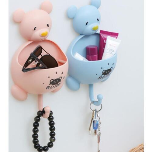 Soap Dishes Racks Bear Wall Hanging Storage Box Toothbrush Rack Shelf Key Holder Kitchen Hanger Bathroom Accessories LX8575