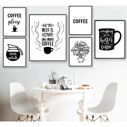Kitchen Wall Decor Coffee Typography Quotes Canvas Painting Modern Posters And Prints Wall Pictures Coffee Shop Decoration