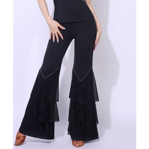 New Latin Dance Pants Women Black Fashion Flare Trousers Lady Cha Cha Samba Tango Salsa Clothes Ballroom Practice Wear DNV13457