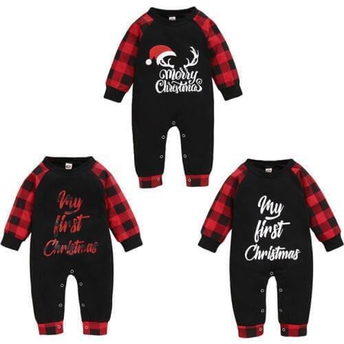 New Newborn Baby Girl Boy Solid Cotton Romper Long Sleeve Jumpsuit Letter Plaid Clothing