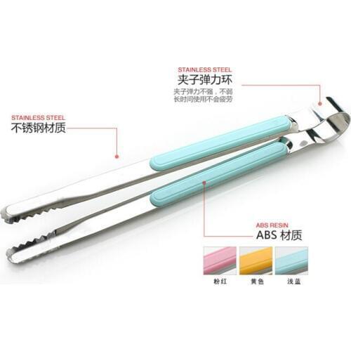 Wholesale customized colorful BBQ food tongs Stainless steel cake clip bread clip barbecue food clip Japanese household items