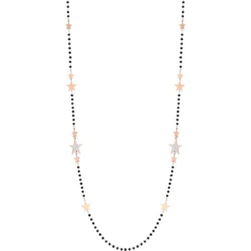 Multi-star Black Crystal Beads Long Necklace For Women Rose Gold Stainless Steel Sweater Chain Fashion Jewelry mujer Collar 2021