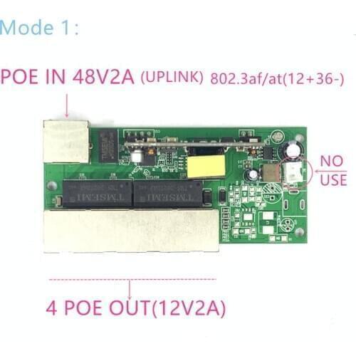 Reverse power Buck POE switch POE IN/OUT5V/12V/24V 90W/5=315W 100mbps 802.3AT 45+78- DC5V~35V long distance series Force POE