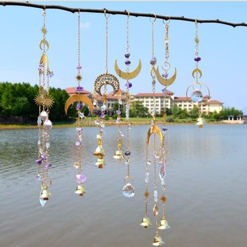 Natural Amethyst Star Moon Accessories Sunlight Catcher Shiny Wind Chime K9 Crystal Creative Home Pendant Gift