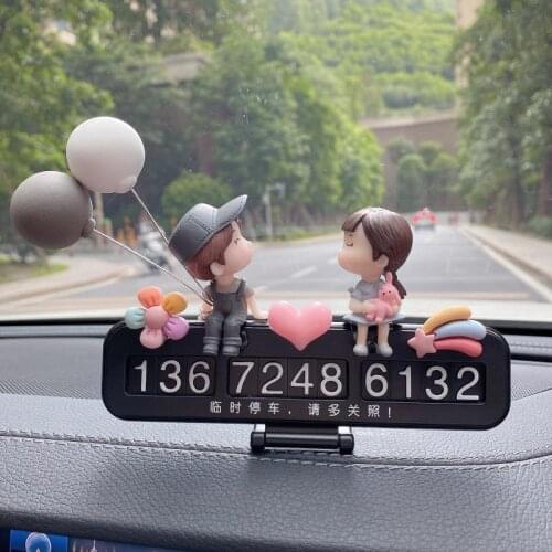 Lovely Couple Car Decoration Temporary Parking Number Plate Telephone Number Plate Valentines Day Gift Car Interior Supplies