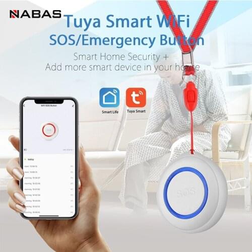 NABAS Tuya WiFi SOS Button Smart Wireless Sensor Alarm Elderly Alarm Waterproof Emergency Help Alarm SOS Senspr Panic Button