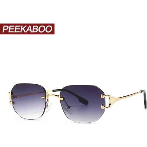 Peekaboo frameless ladies sunglasses men square metal gold 2022 octagon male retro sun glasses for women rimless uv400 summer