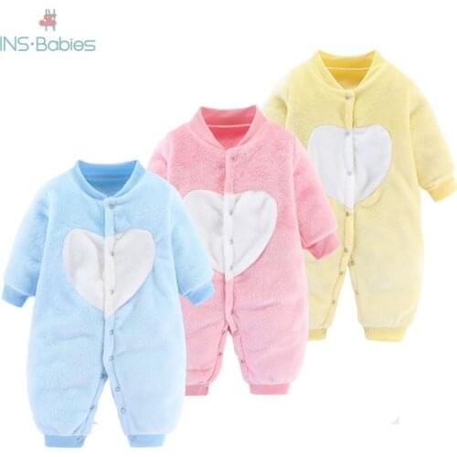 Spring Baby Girls Clothes With Heart Pattern 2021 Autumn Newborn Rompers For Boys 0-24m Jumpsuit Warm Clothing Toddler Costume