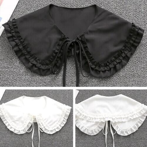Vintage Lolita Fake Collar Shawl Ruffles Lace-Up Bow Decorative Necklace Chocker M2EA