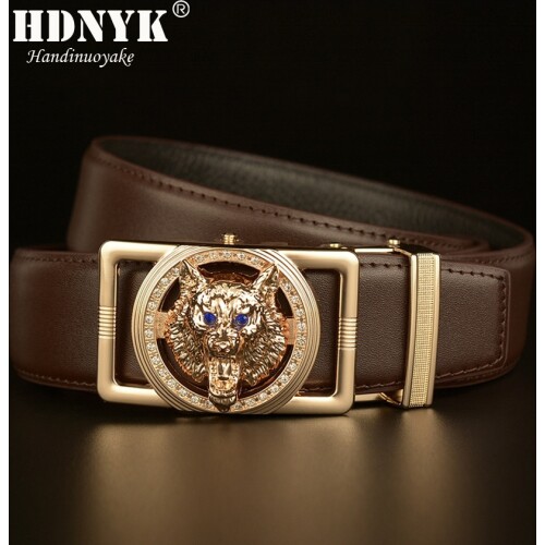 Wolf Head Buckle Belt for Men Luxury High Quality Genuine Leather Brand Designer Automatic Buckle Belt Men Quality Assurance