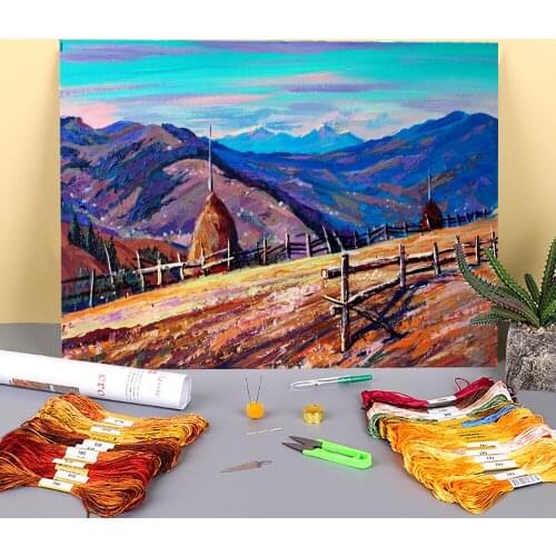 Landscape Zamagura Village Printed 11CT Cross Stitch Embroidery Complete Kit DMC Threads Handiwork Knitting Different