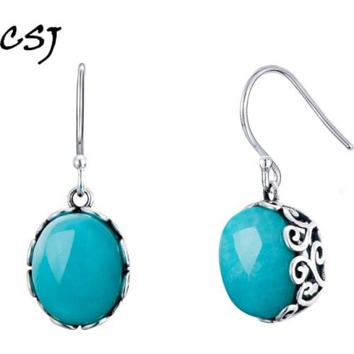 CSJ Natural Amazonite Earrings 925 Sterling Silver Fine Jewelry Women Femm Lady Wedding Engagment Party