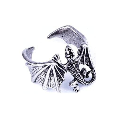 1PC Men Punk Gothic Lizard Dinosaur Open Ring Hip Hop Rock Hyperbole Vintage Metal Color Bat Animals Free Ring Male JewelryR166