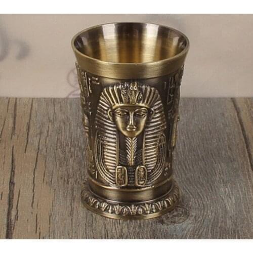 1*Wine Cup Metal Creative Ancient Egypt Bar Small Whiskey Glass Cocktail Cup Carved Pattern Metal Creative Ancient