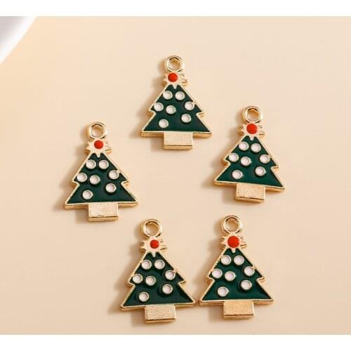 10pcs 13*19mm Christmas Tree Charms DIY for Bracelets Pendants Earrings Making Enamel Girl Charms Handmade Jewelry Accessories