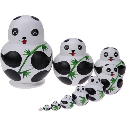 10Pcs/Set Wooden Panda Matryoshka Dolls Nesting Dolls Handmade Toys Gift Unisex Panda Shape Toys for Girls Boys Baby juguetes