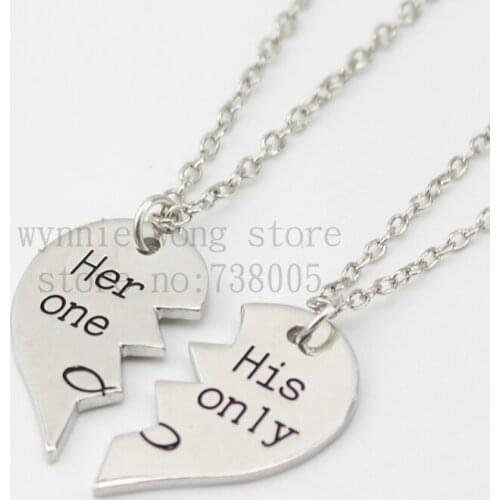 2015 new style broken heart 2 parts pendant necklace Her one , His only necklace Set - Couple Gift Wholesale Jewelry