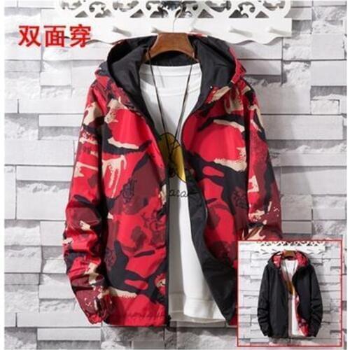 2019 Double-sided wearable Jacket Men Autumn Casual Camouflage Hoodie Jacket Windbreaker Coats Male Outwear Plus Size 4XL