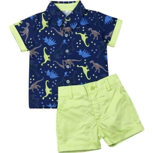 2020 Kids Baby Boy Gentleman Outfits Suit Short Sleeve Toddler Dinosaur Shirt Tops+Shorts Summer Set Kids Clothes 1-5Y