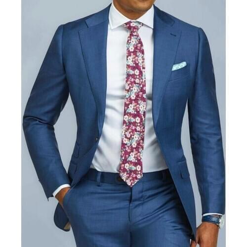 2020 Blue Suit Mens Wedding Prom Party Suits Custom Made Business Suit Men Fashion Groom Tuxedos 2 Piece Set (Jacket+Pants)