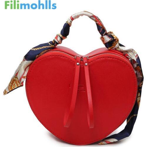 2019 Women Bags Design PU Leather Crossbody Bag Scarf Handle Shoulder Bag New Fashion Totes Heart Shaped Luxury Handbags S1358