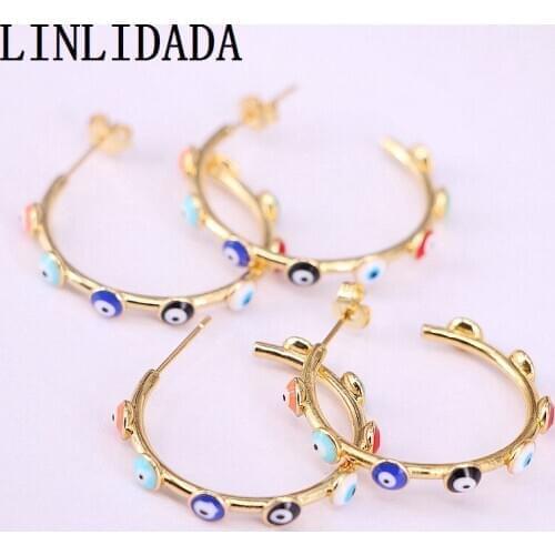 5Pairs New Gold Color Big Earring enamel eye Fashion Women Round Earrings