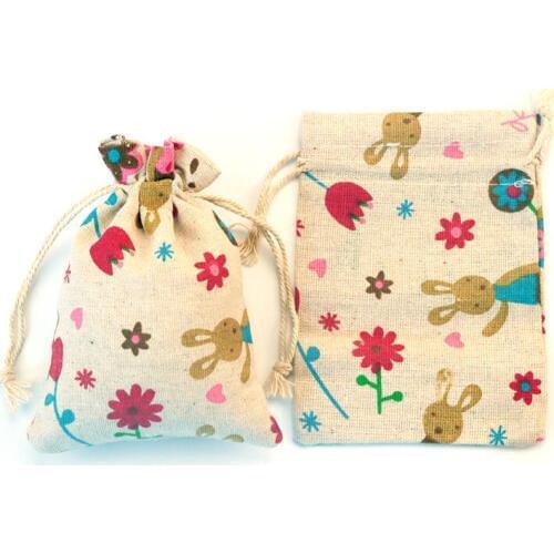 50pcs/lot 10x14cm (3.9"x5.5") Red Flowers Linen Cotton Bags Bracelets Jewelry Packaging Bags Cute Christmas Gift Bag Pouches