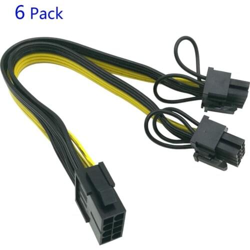6pcs CPU 8 Pin Female To Dual PCIe 2X 8 Pin (6+2) Male Power Adapter Splitter Cable For Graphics Card BTC Miner 9-inch