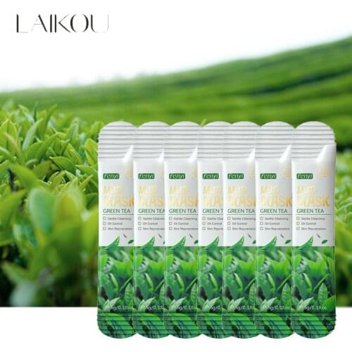 7PCS Green Tea Mud Mask Deep Cleansing Oil Control Moisturizing Facial Mask Remove Blackheads Acne Smoothing Skin Beauty Care