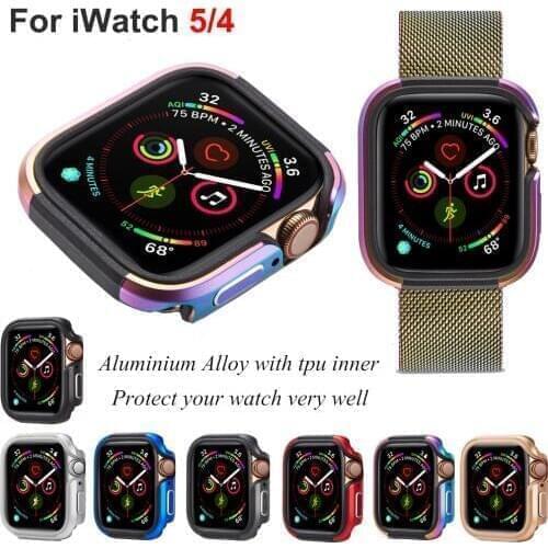 For Apple Watch Series 5/4 44MM 40MM Aluminium Bumper Cover for iWatch Metal Frame Protective Case with Silicone/Rubber Inside