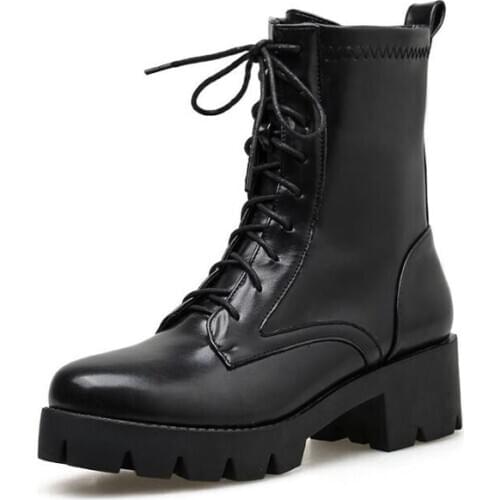 Punk Style High Platform Ankle Boots Women Fashion Buckle Chunky Motorcycle Boots Woman Waterproof Pu Leather Botas LJB195