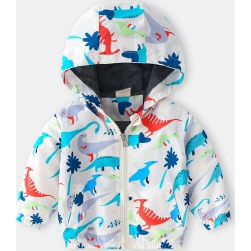 COOTELILI Cute Dinosaur Kids Boys Windbreaker Children Clothes Animal Printing Hooded Autumn Kids Jacket For Boys Coat