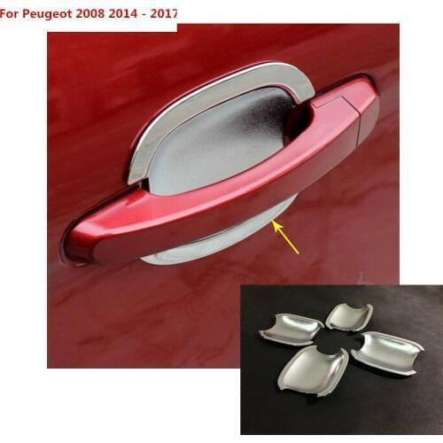 For Peugeot 301 2014 2015 2016 2017 car body cover detector trims ABS chrome external door Bowl stick lamp frame 4pcs