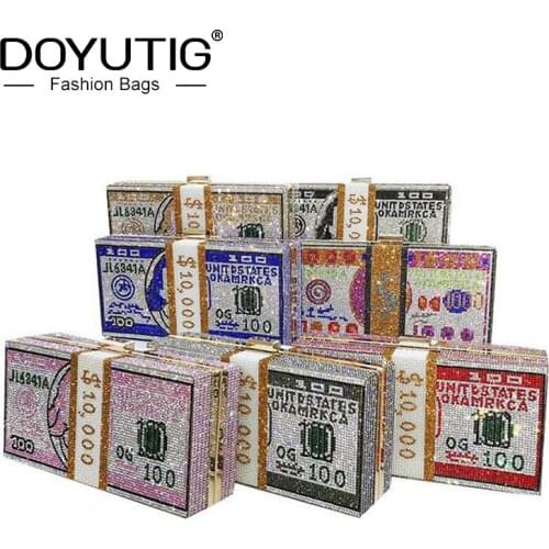 DOYUTIG Vintage American Dollars Shape Rhinestones Clutches For Wedding Party Women Classical Metal Crossbody Evening Bags A272