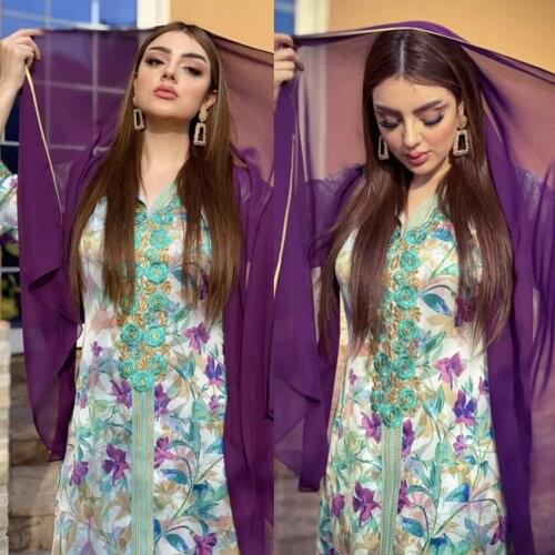 Dubai Abaya Turkey Muslim Dress Women Eid Ramadan 2021 Floral Print Robe New Casual Modest Abayas for Female Islamic Clothing