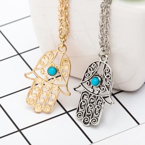 Dubai Hamsa Hand Necklace For Women Collares Arabic Gold Color Hand of Fatima Pendant Necklaces,Collier eye Palm Dropshipping