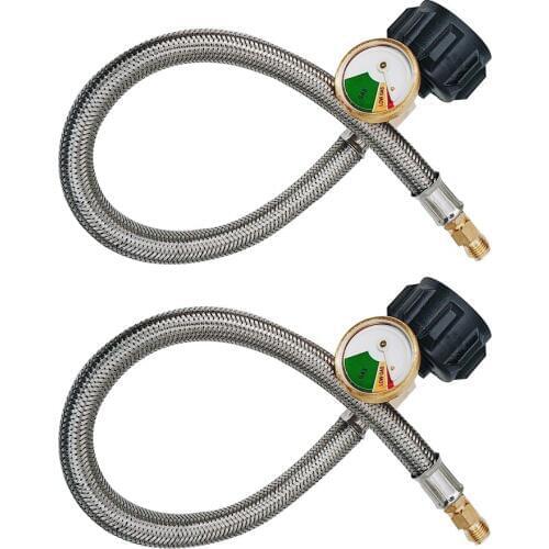 Earth Star 18" Pigtail Stainless Braided RV Regulator Propane Hose Connector with Gauge QCC Type1 Connection 2PCS/lot