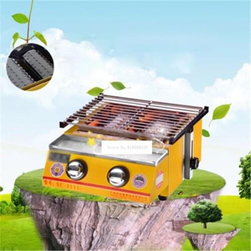 New Stainless Steel Gas Burner Environmentally Smoke-free BBQ Grill, Gas Barbecue Portable Flat Environmental for Outdoor Picnic