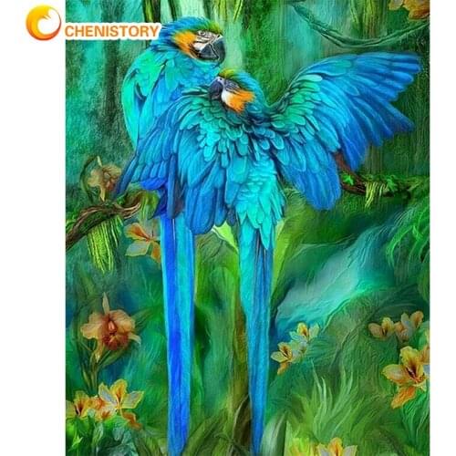 CHENISTORY Blue Parrot Animal Picture By Numbers Kits For Children Hand Painted Unique Gift 60x75cm Framed Oil Picture By Number