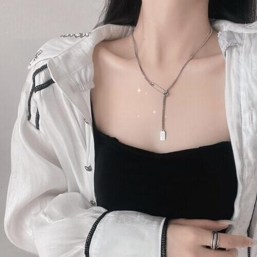 Kpop Simple Paper Clip Necklace for Women Silver Colour Pendant Pin Letter Pendant Necklace Simple Party Jewelry 2020 Trend New